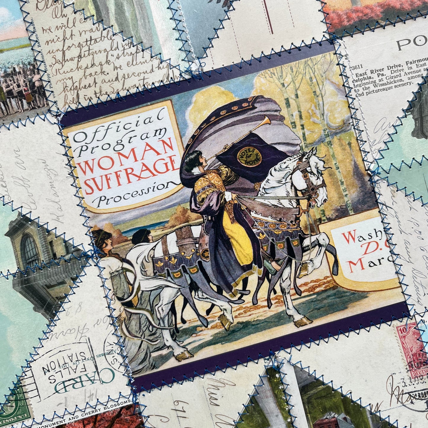 Vintage Postcard Quilt Art - PDF Pattern Download