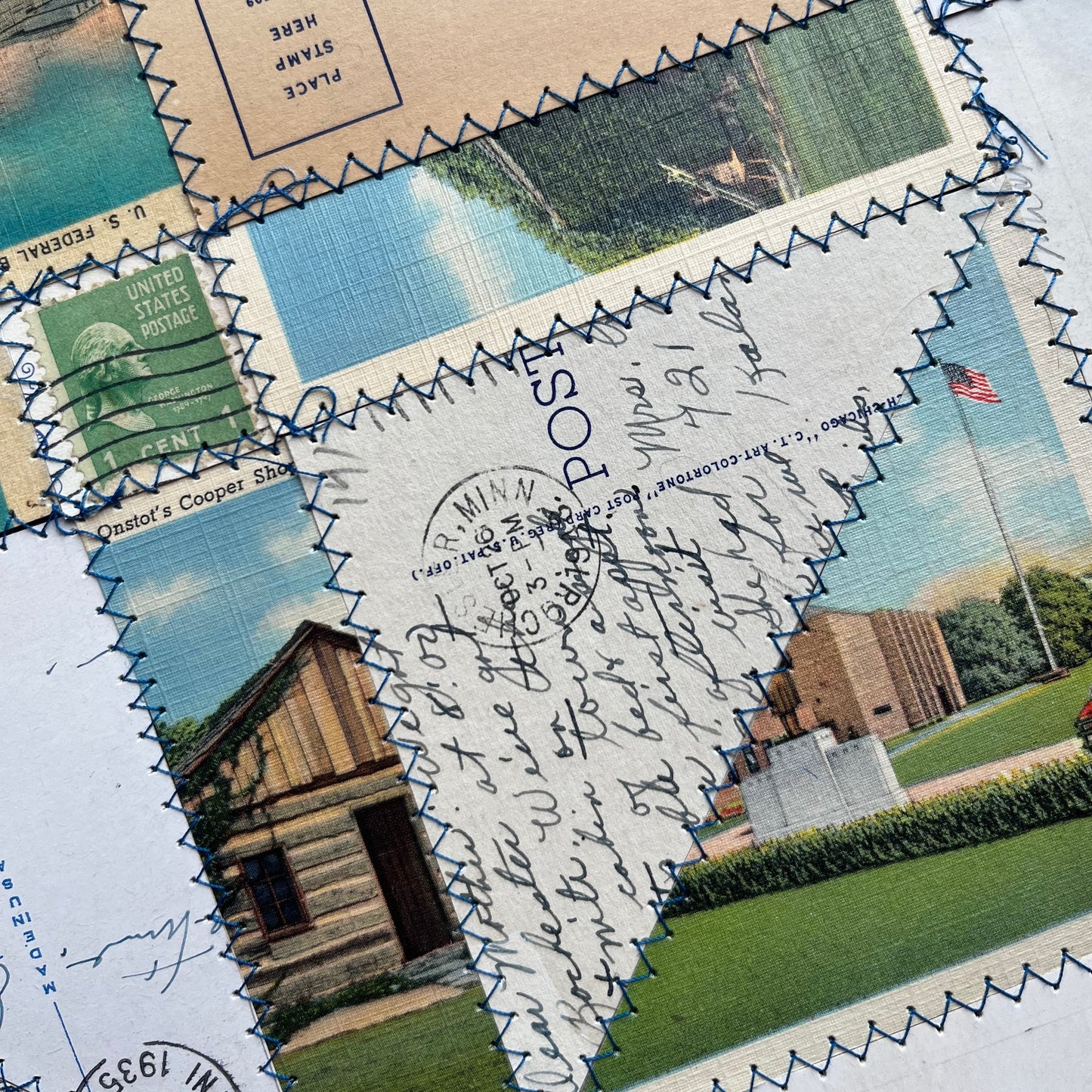 Vintage Postcard Quilt Art - PDF Pattern Download